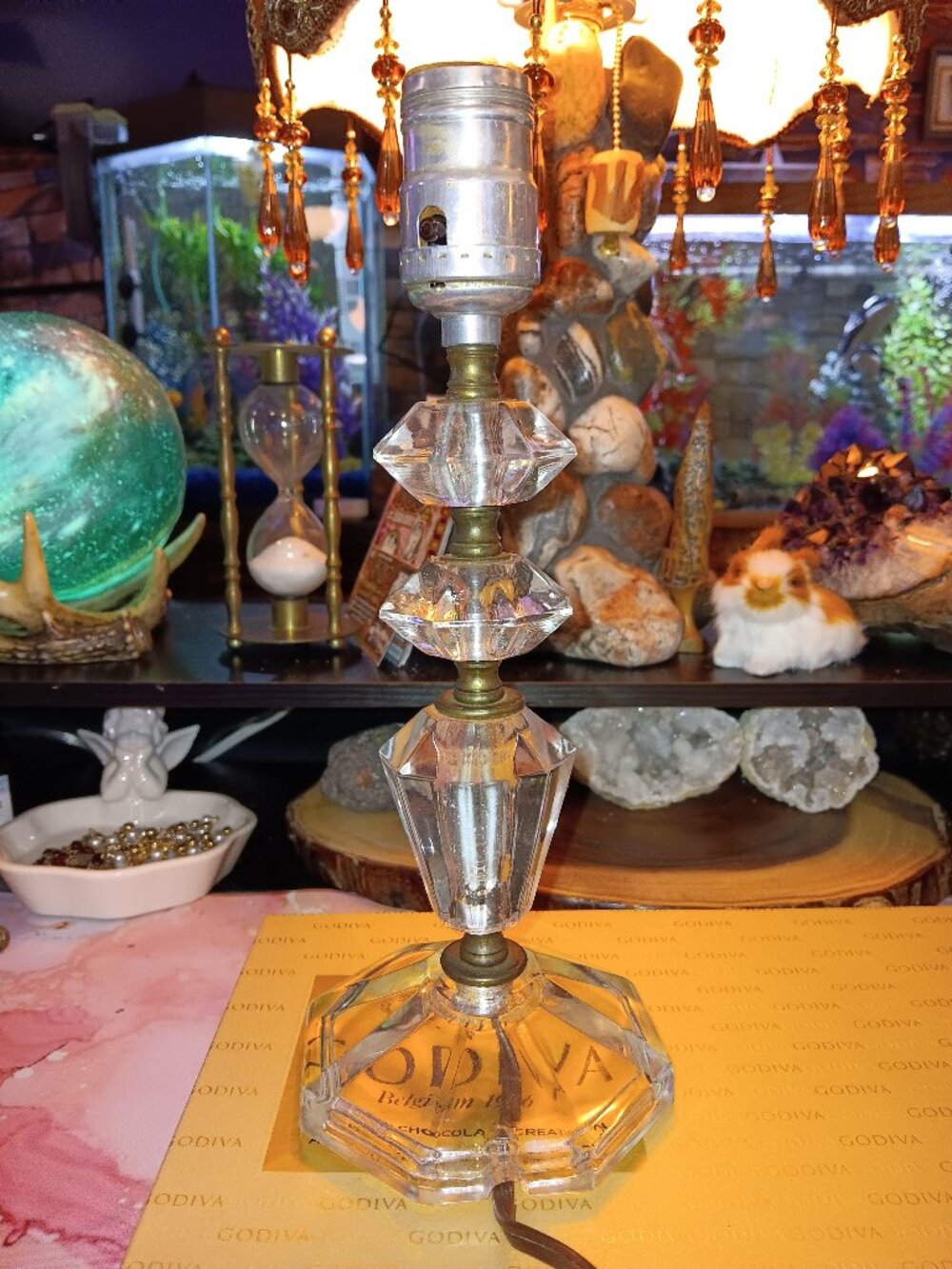 Elegant Clear Crystal-Style Table Lamp Base with Brass Accents